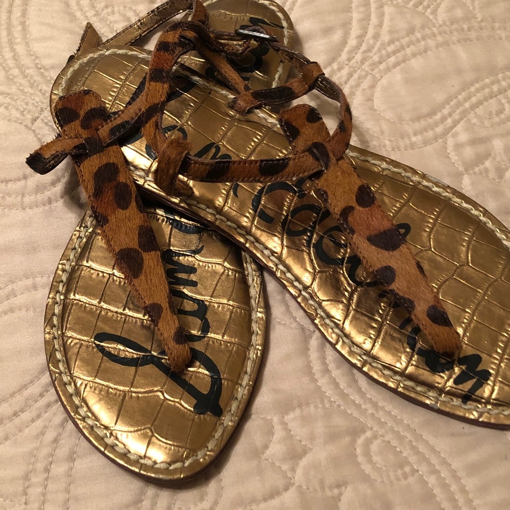 Sam Edelman Leopard Print Gigi Thong Sandals with Gold Footbed